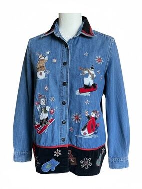 Quizz Embroidered Christmas Denim Shirt 100% cotton - Medium